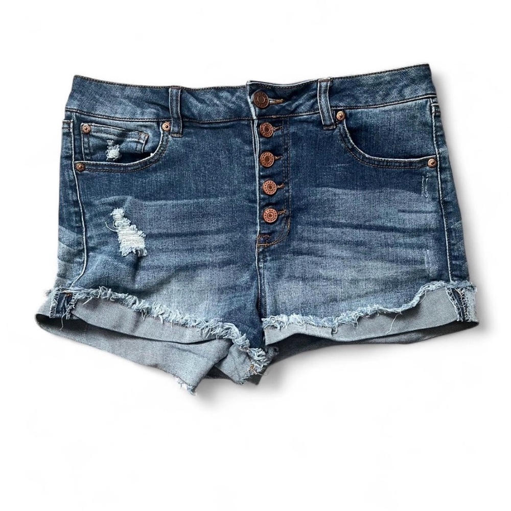 Refuge High-Rise Distressed Denim Shorts - Blue
